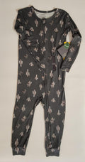 Gray baby onesie with cactus pattern on a white background