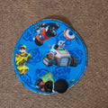Mini gtube pad blue background with various pup characters and their vehicles