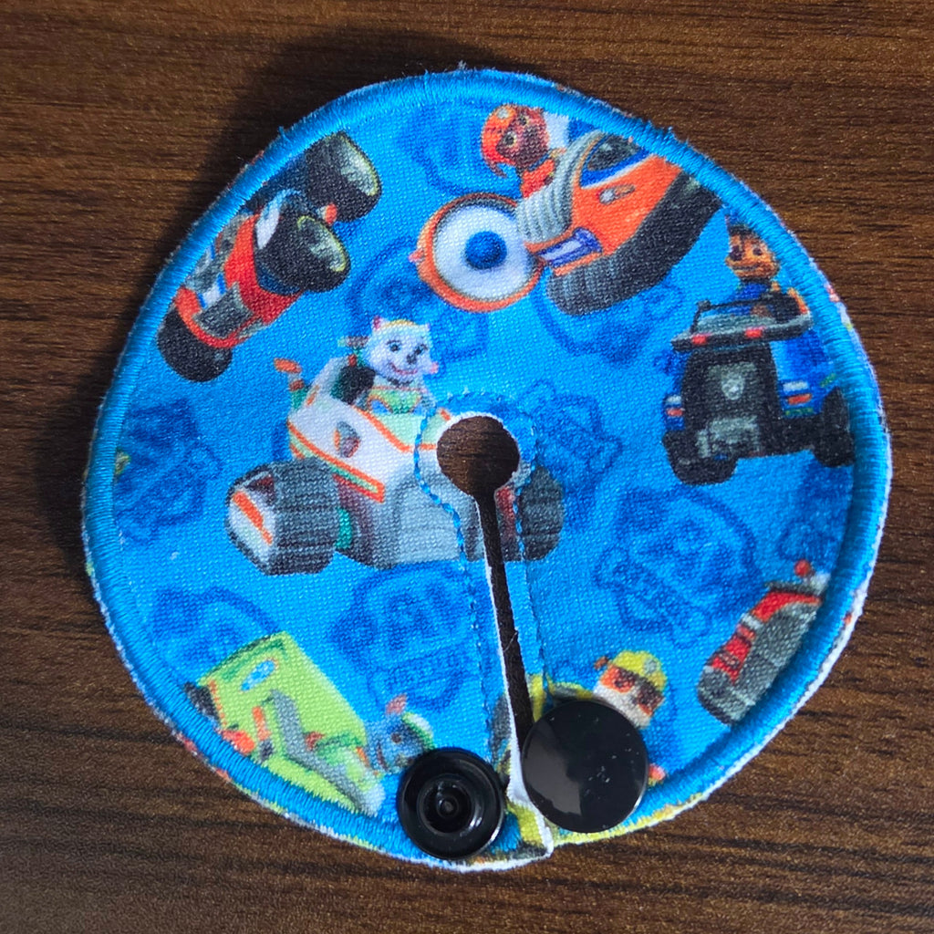Pup Characters in Rescue Vehicles  gtube pad on blue background
