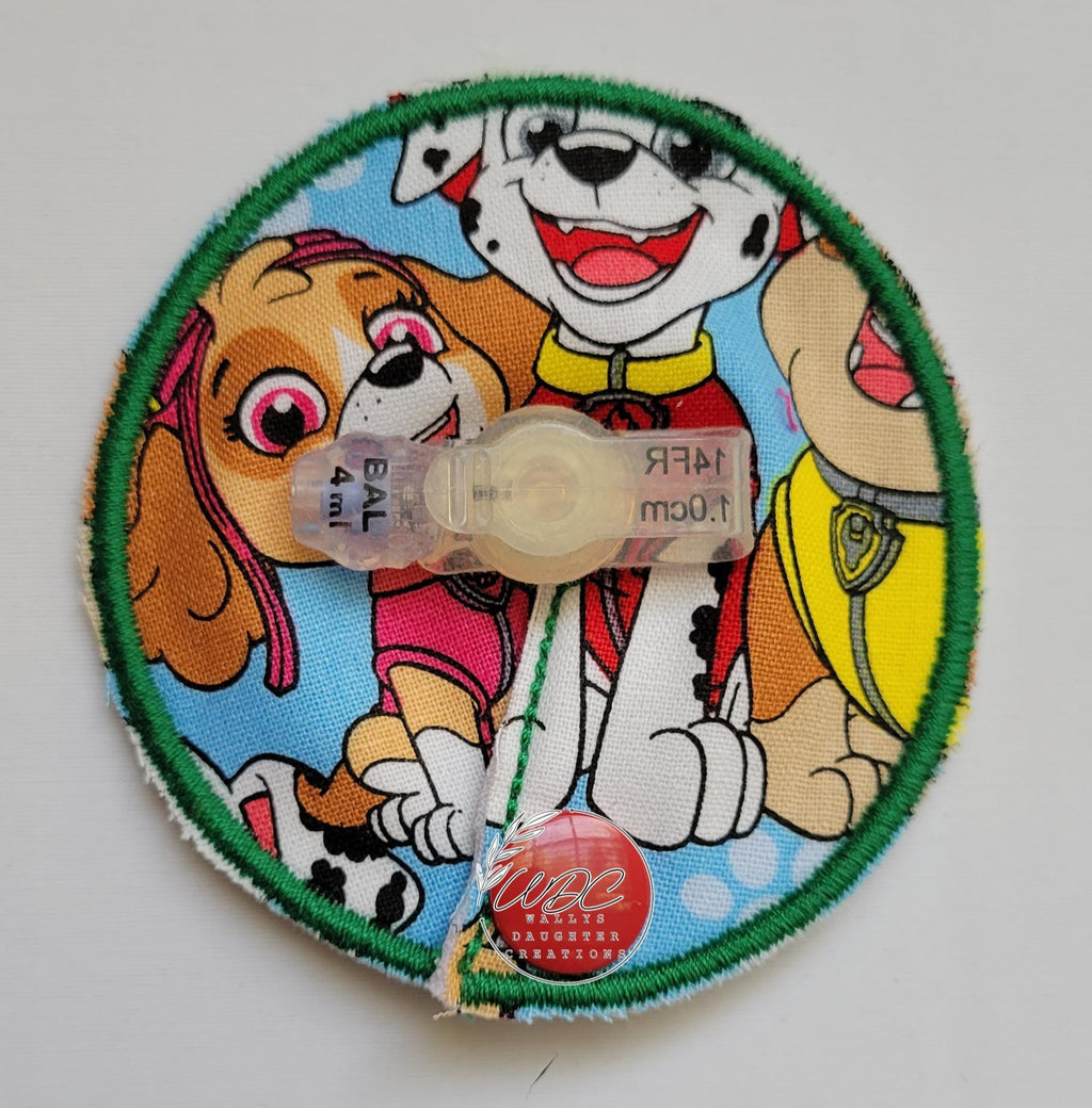 dog character gtube pad in green thread