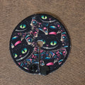 Gtube pad with cheshire cat character with neon yellow and blue on a black background