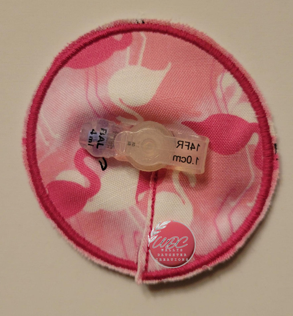 hot pink gtube pad with flamingo