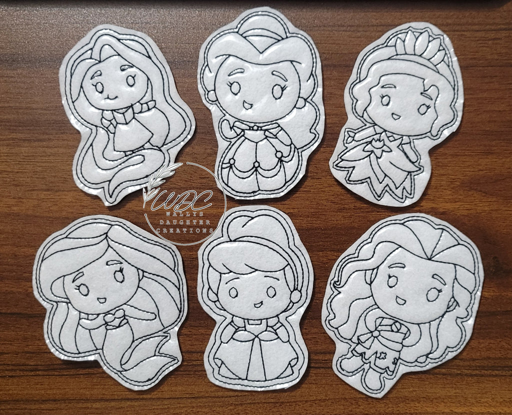Wipeable coloring set in different princess characters