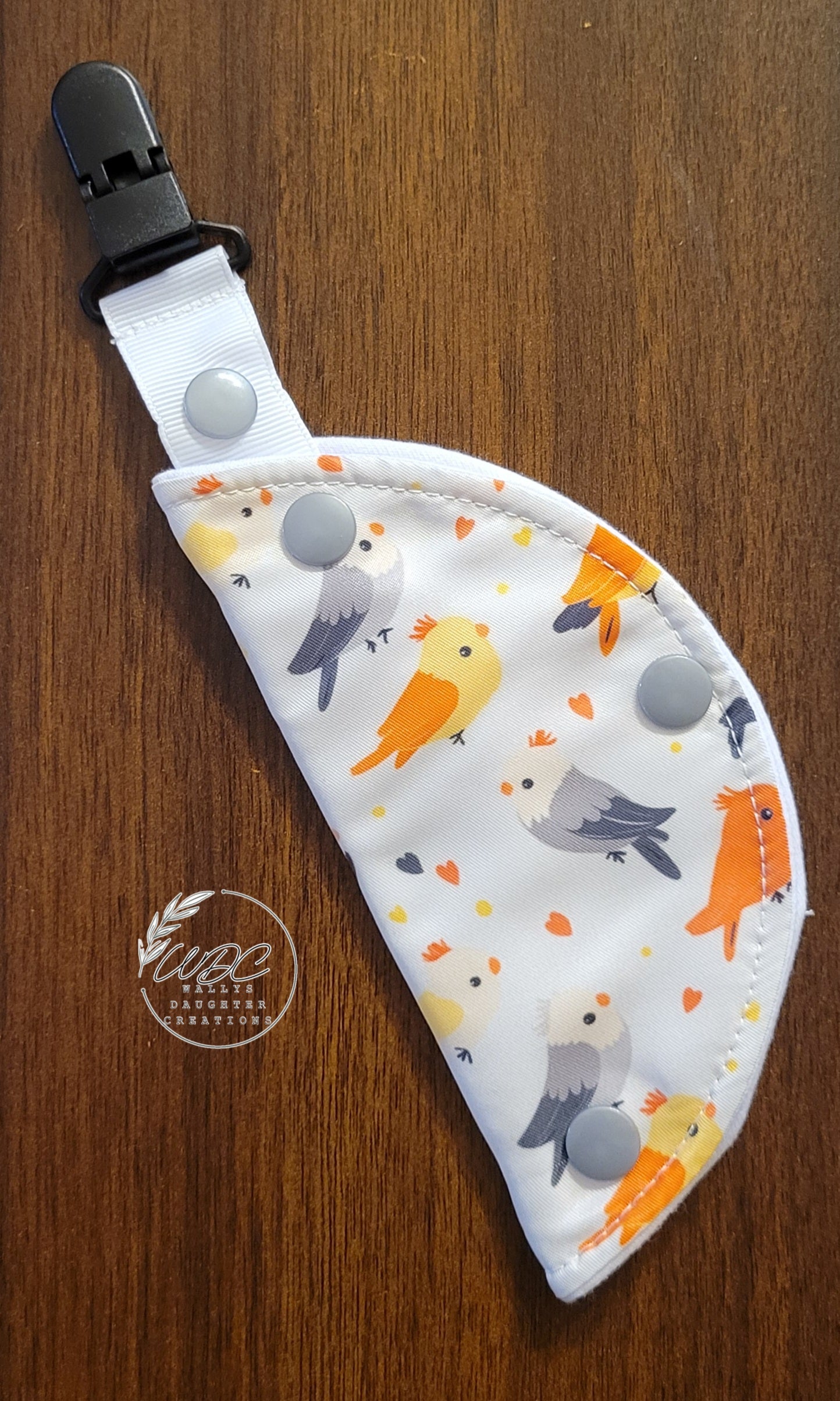 Clip on Port Cover with grey and yellow cockatiel print