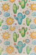 Sublimated Hypafix tape with cactus, cloud and sun on off white background