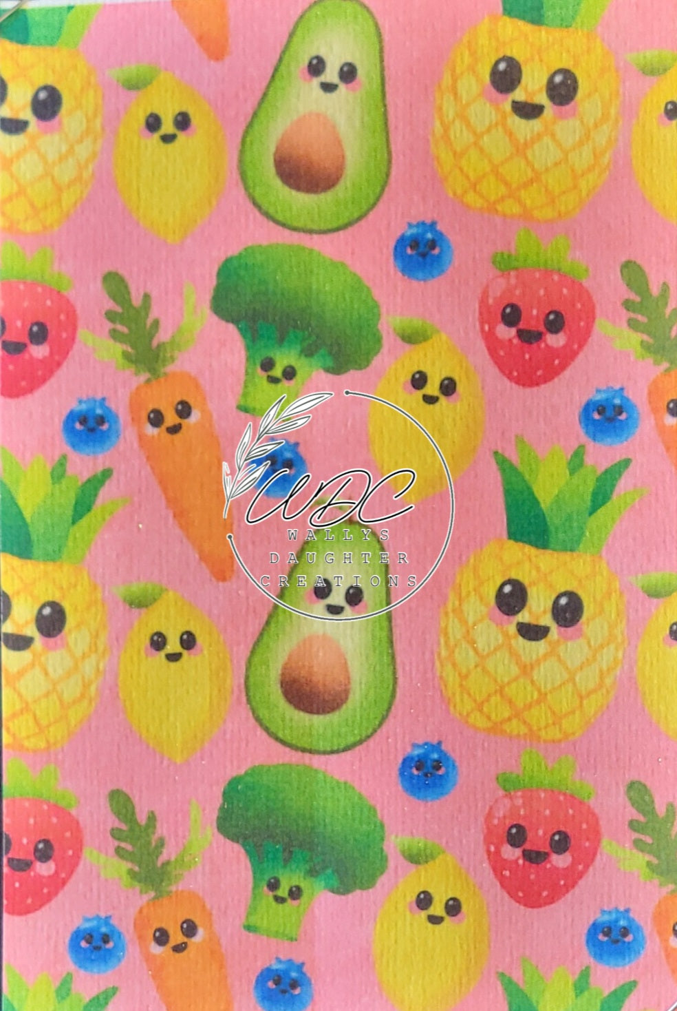 Sublimated hypafix tape in dancing fruit and vegg print on pink background