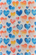Sublimated Hypafix tape with multicolor hearts on white  background