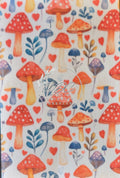 Sublimated Hypafix tape with red and blue mushrooms on white background