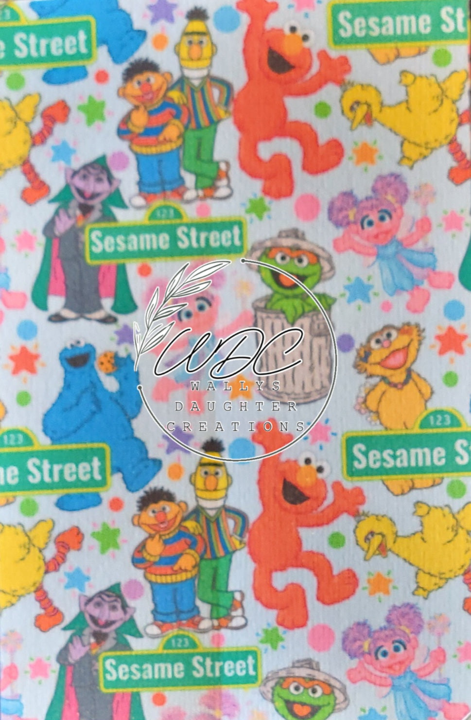 Sublimated hypafix tape with puppet monster characters from the street show