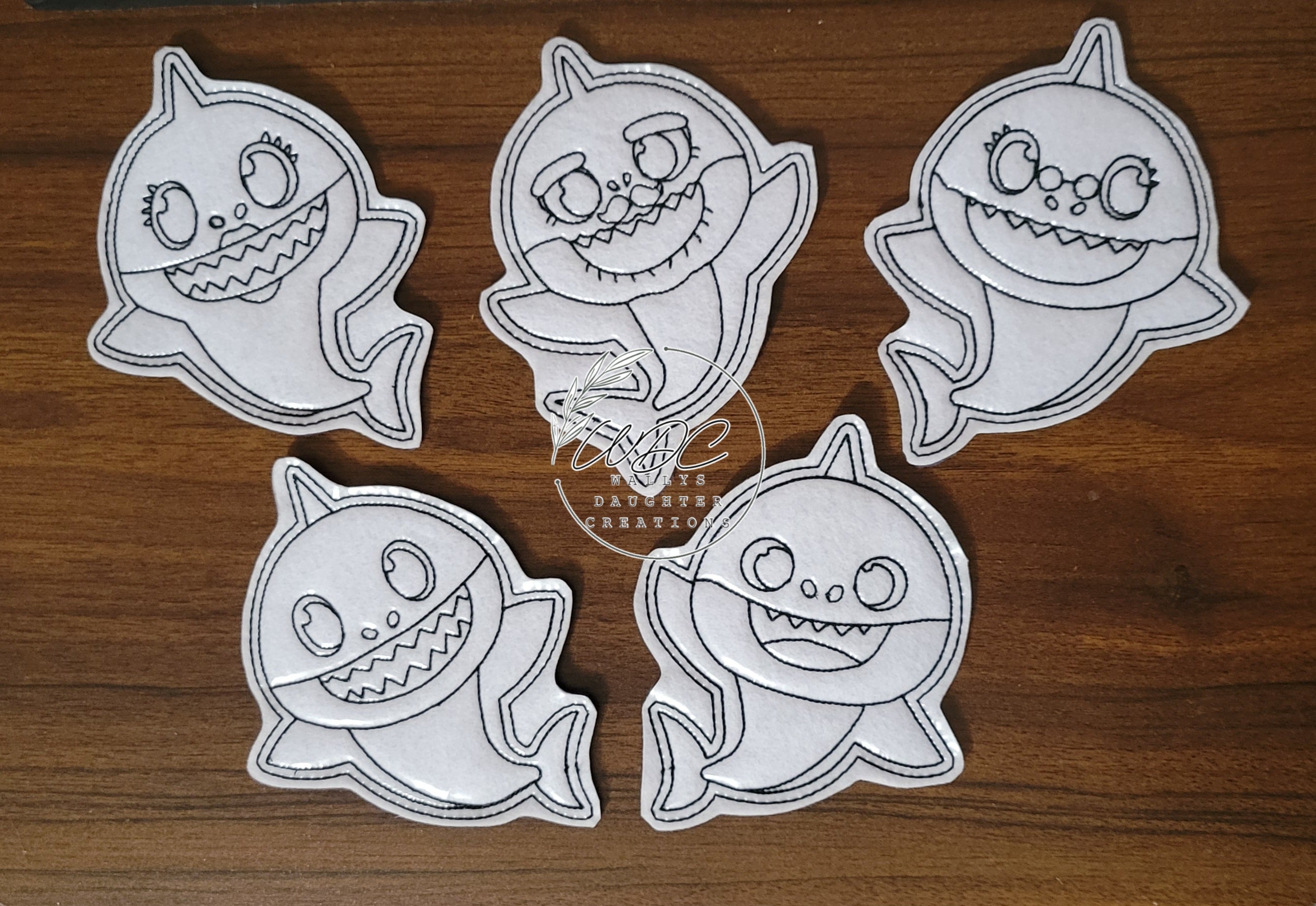 wipeable coloring shark family set of 5