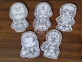 Set of 5 wipeable coloring flat dolls in super hero characters
