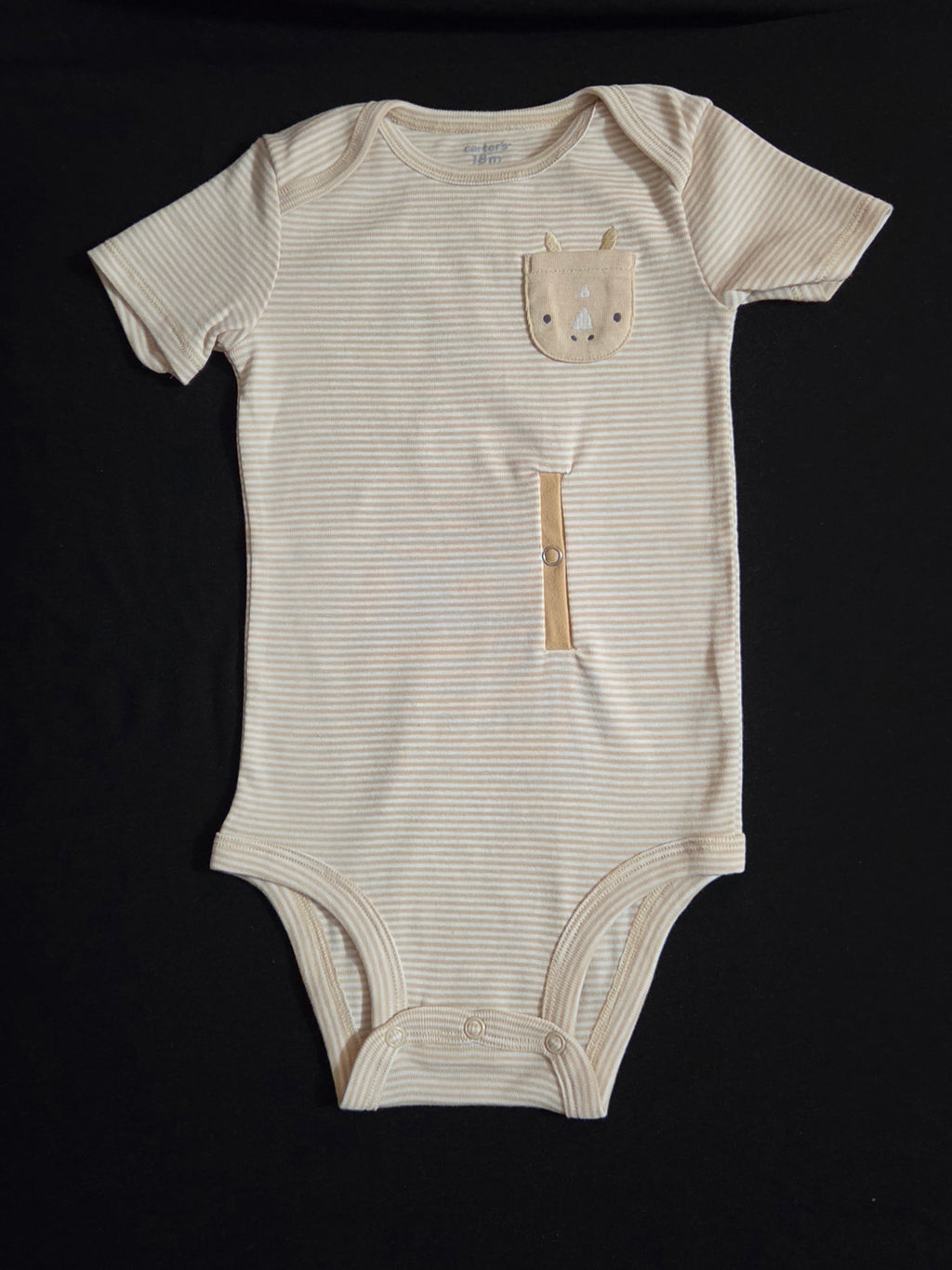gtube adapted bodysuit with rhino pocket on cream stripe 
