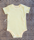 lime and creame striped baby bodysuit with left side gtube adaptation