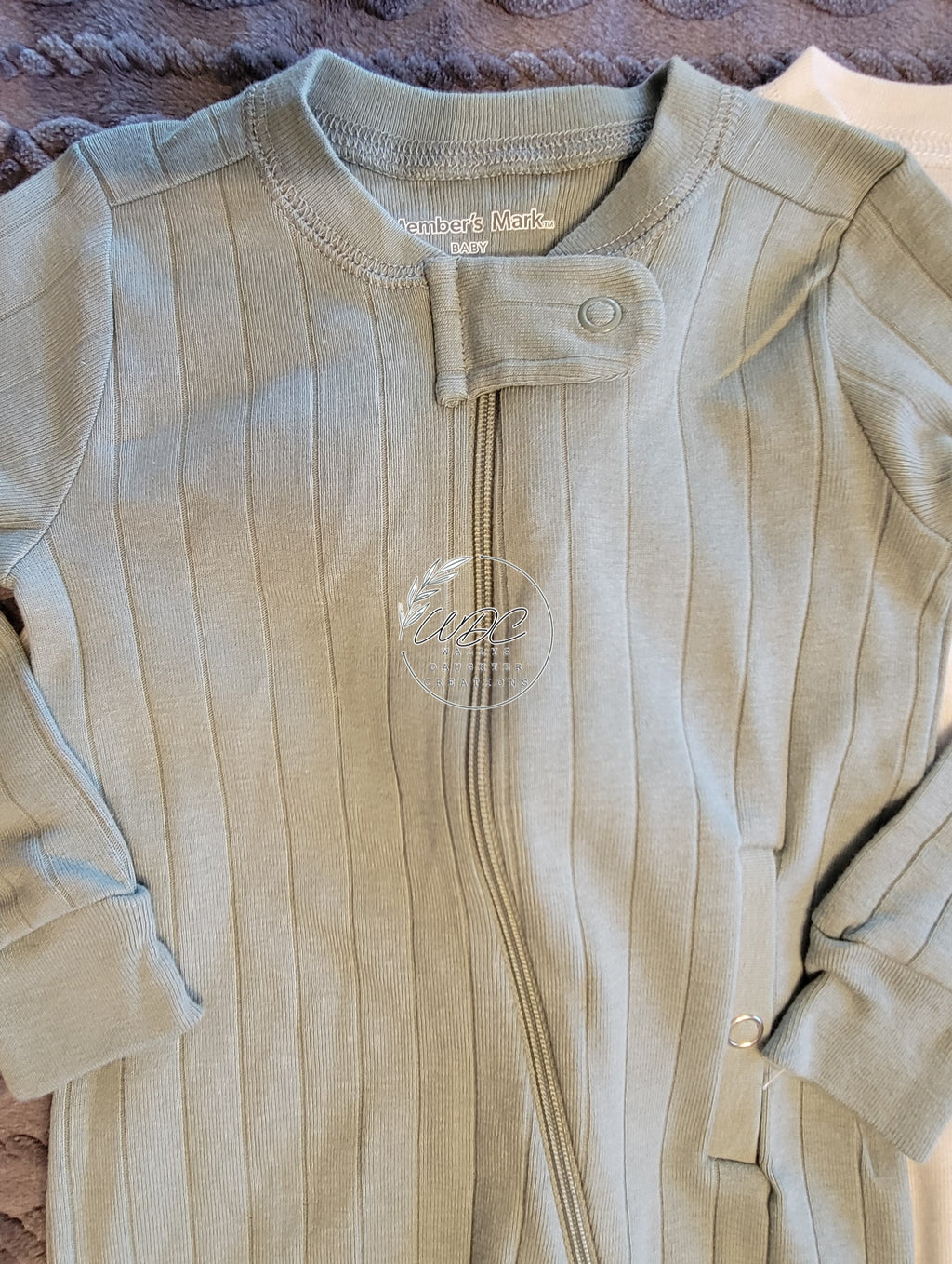 sage green zip pajama with gtube opening