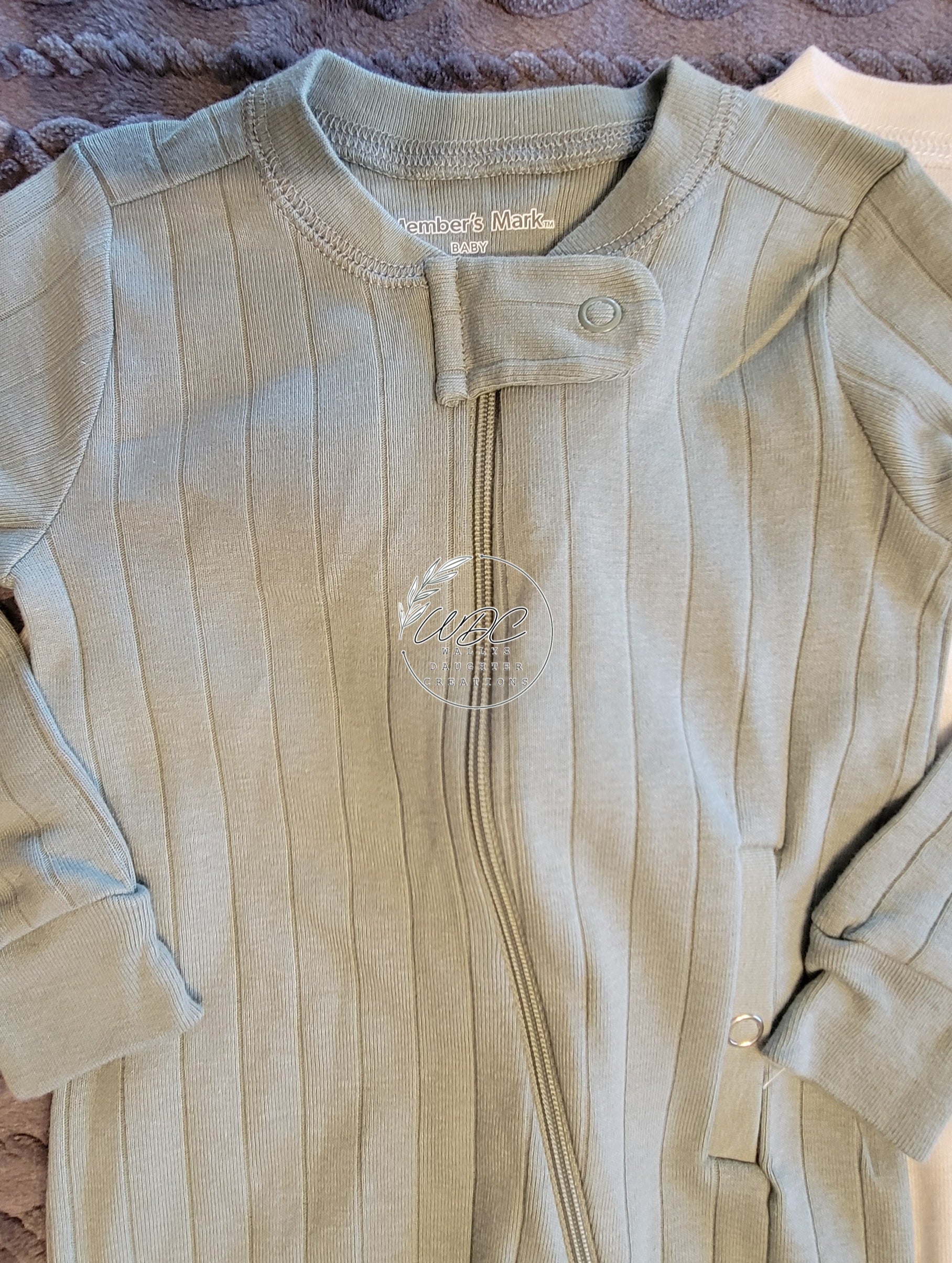 sage green zip pajama with gtube opening
