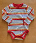 red multicolor stripe long sleeve bodysuit adapted for gtube access