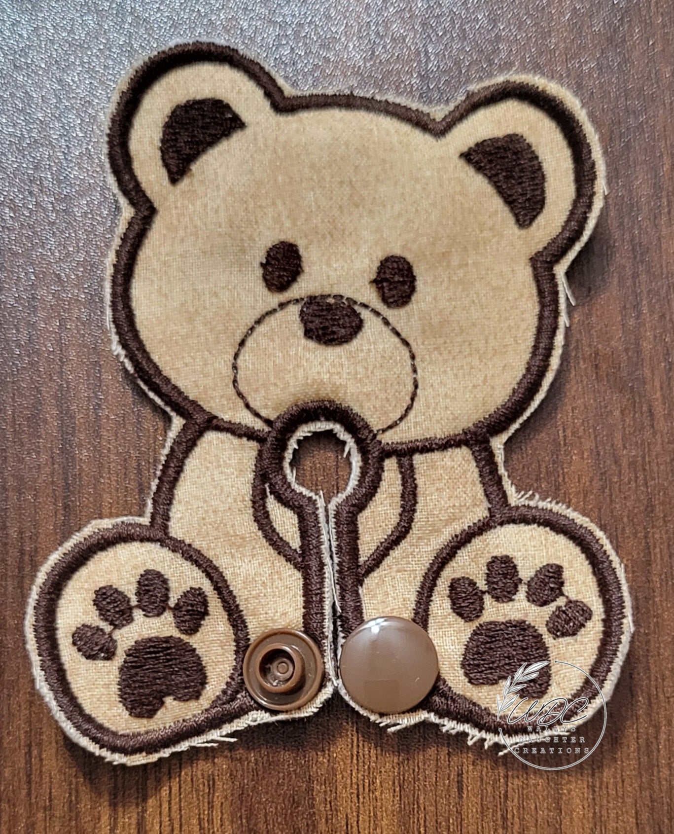 G Tube Pad, Brown Teddy Shape, Snap Closure
