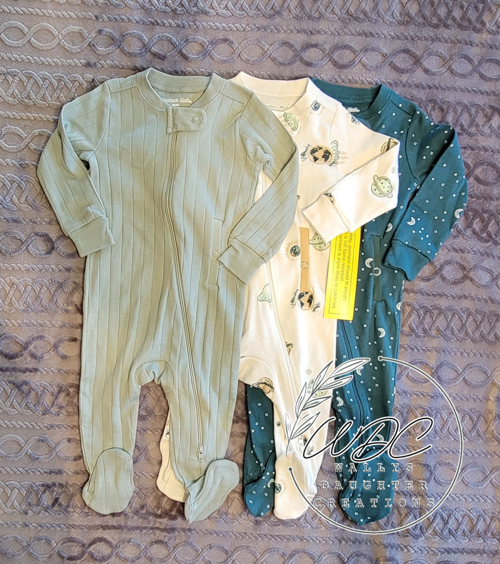 set of 3 green footed zipper pajamas