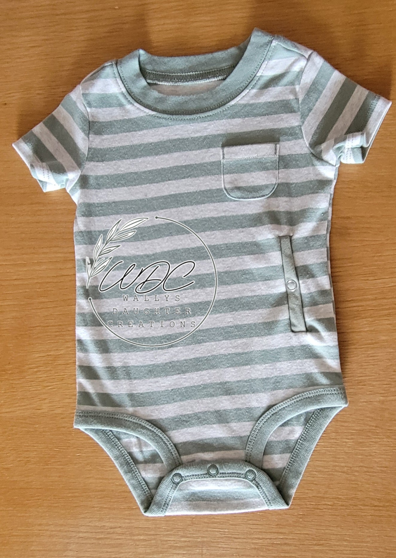 Sage and Grey striped bodysuit adapted for gtube access