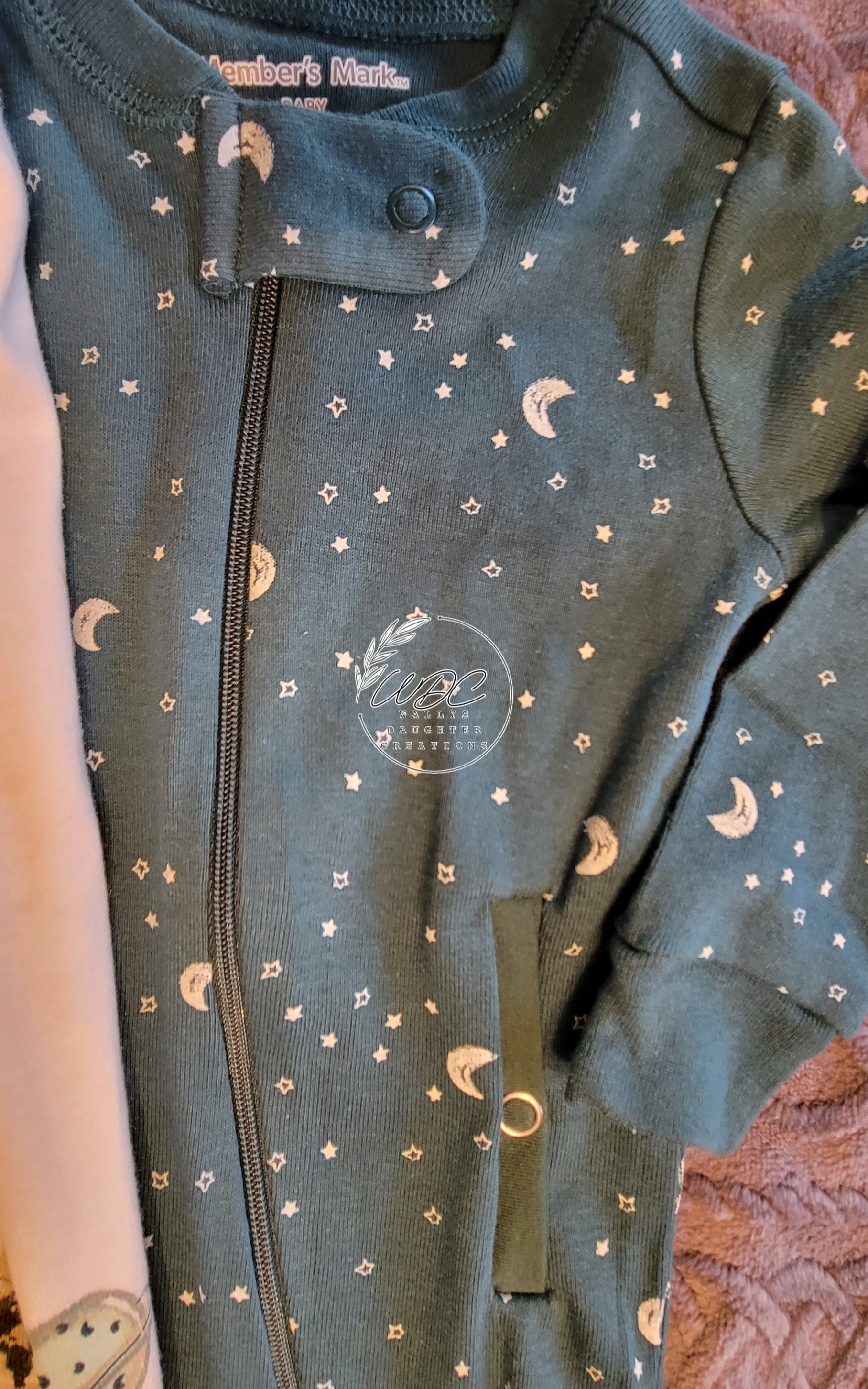 dark green space theme zip pajama with gtube opening